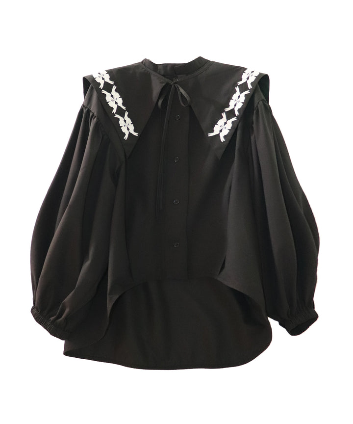 lucky charm motif big collar set blouse