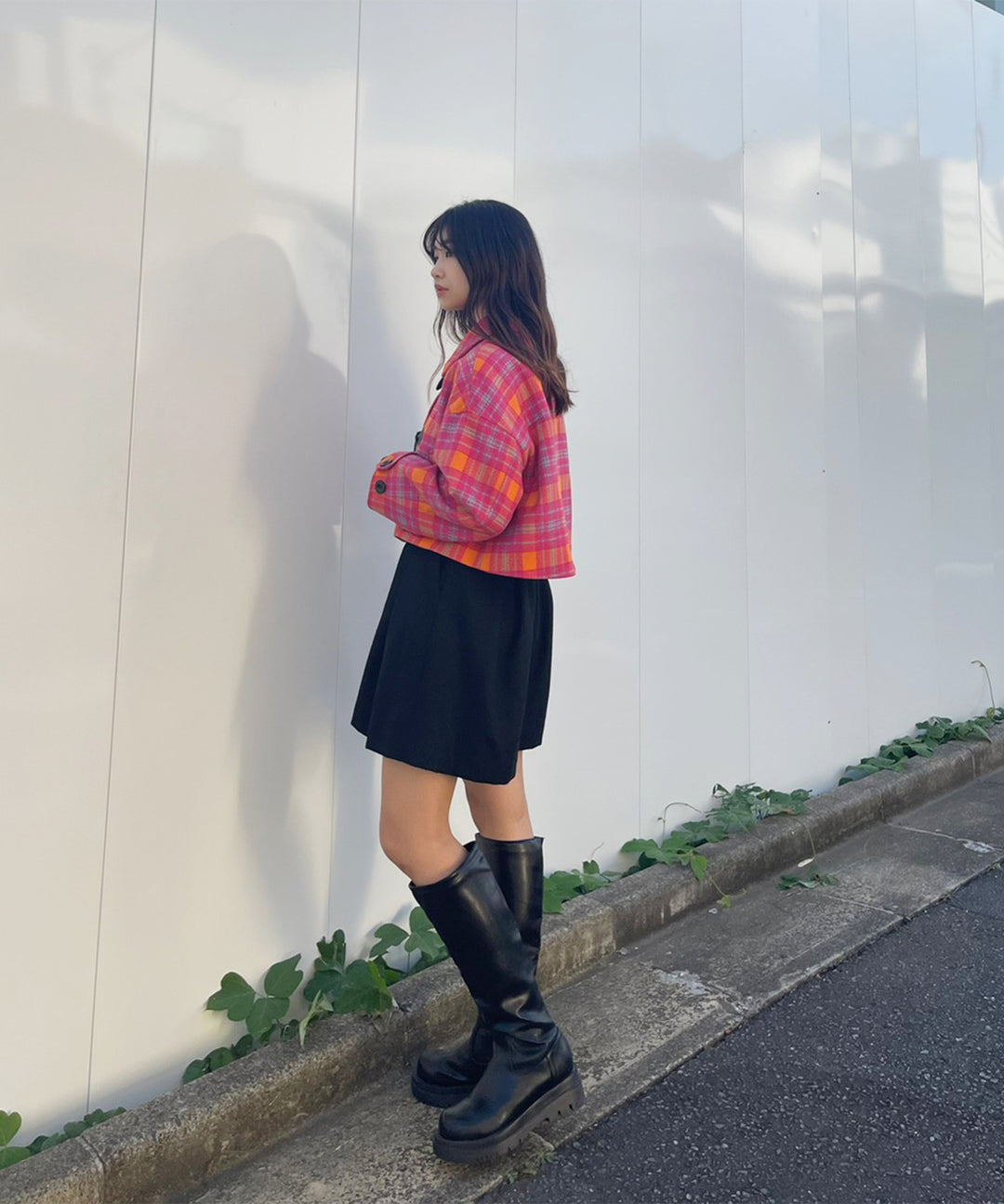 ショートダッフルチェックコート