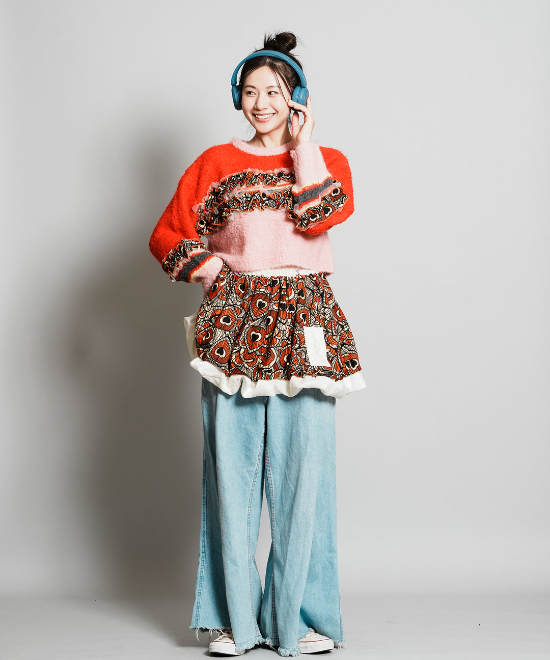 Multi border frill knit pullover