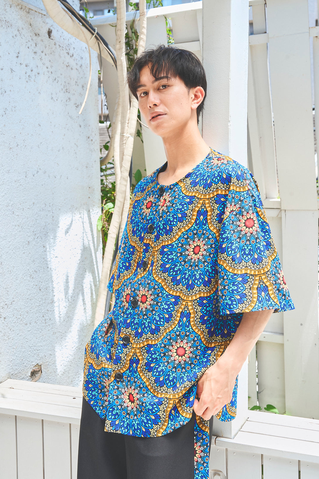 Africa collarless half sleeve shirt - LONG
