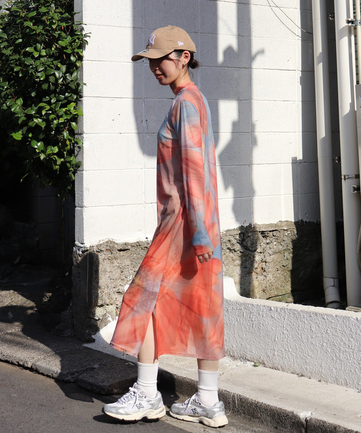 sheer flower print dress