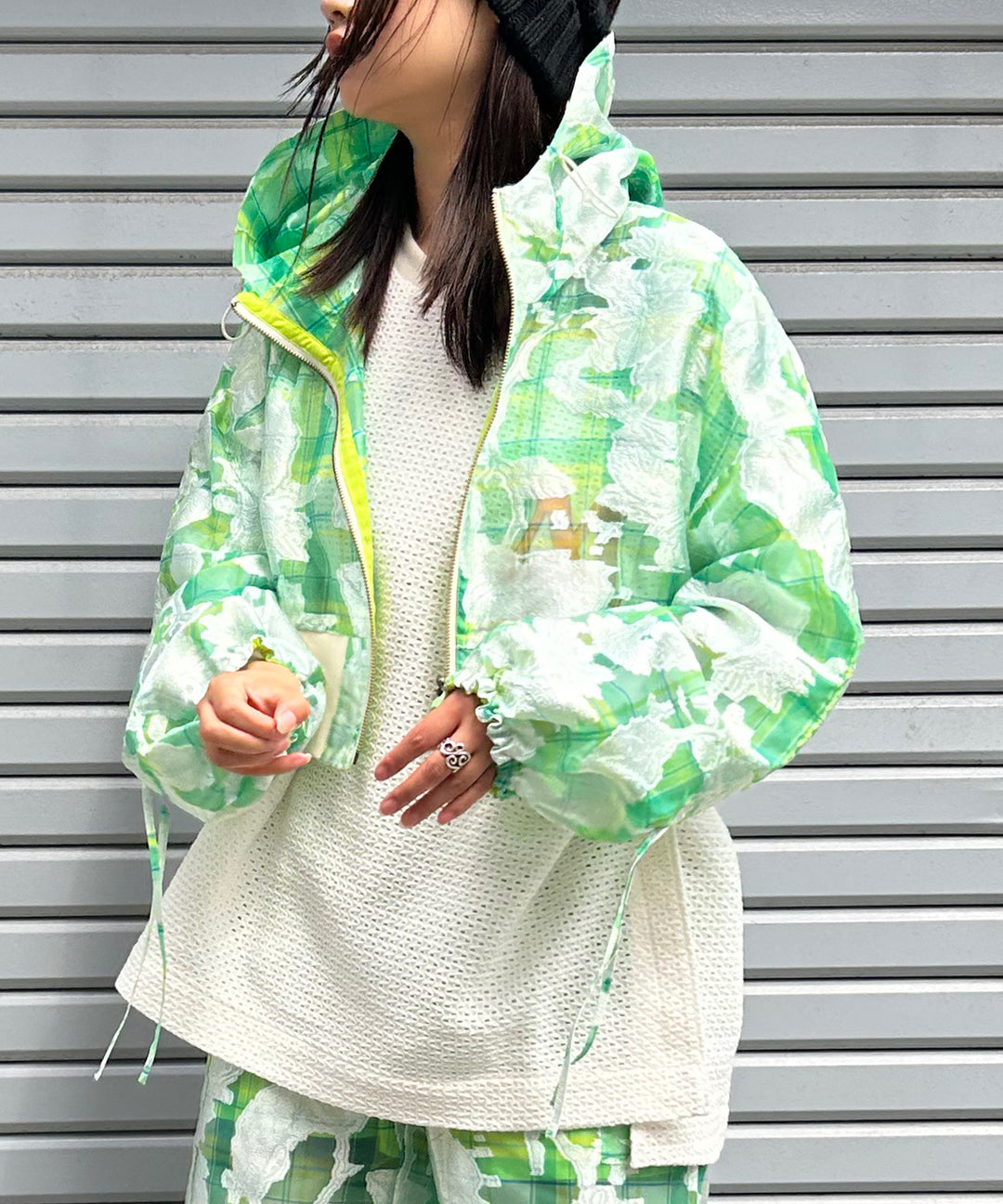 opal sheer check short blouson