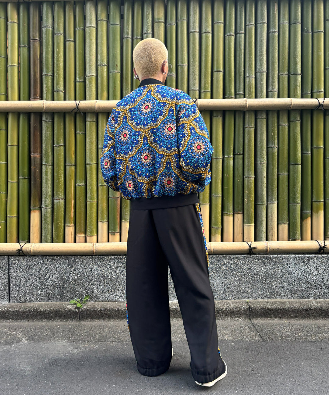 Stripe×African fabric reversible blouson