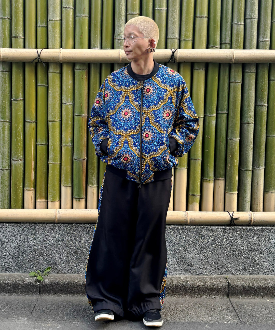 Stripe×African fabric reversible blouson