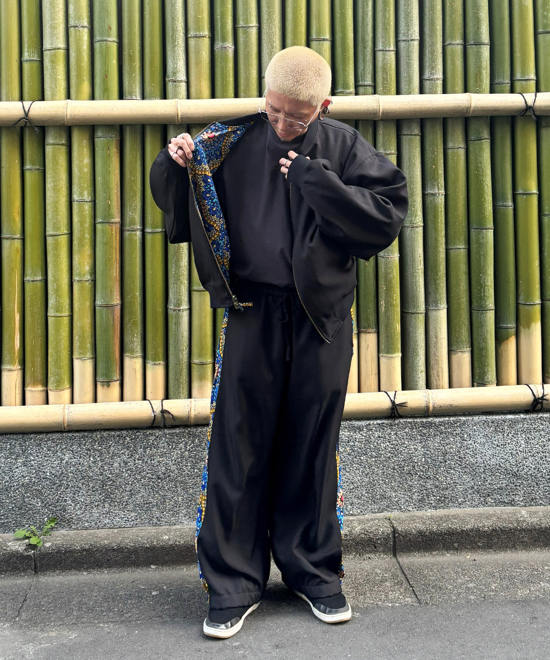 Stripe×African fabric reversible blouson