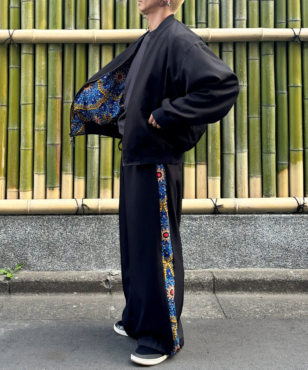 Stripe×African fabric reversible blouson