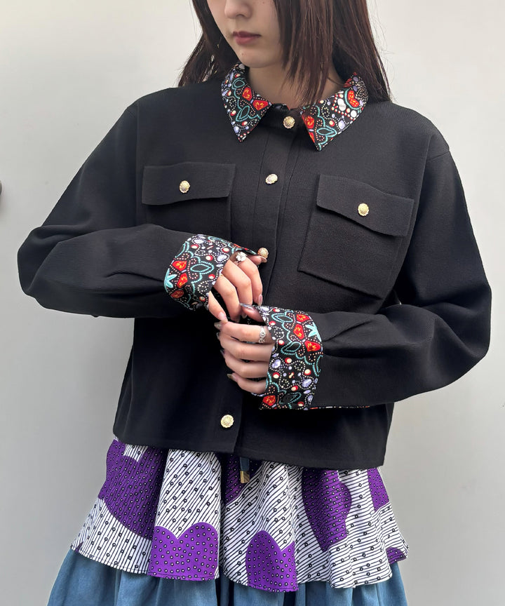 Shirt layered like knit cardigan
