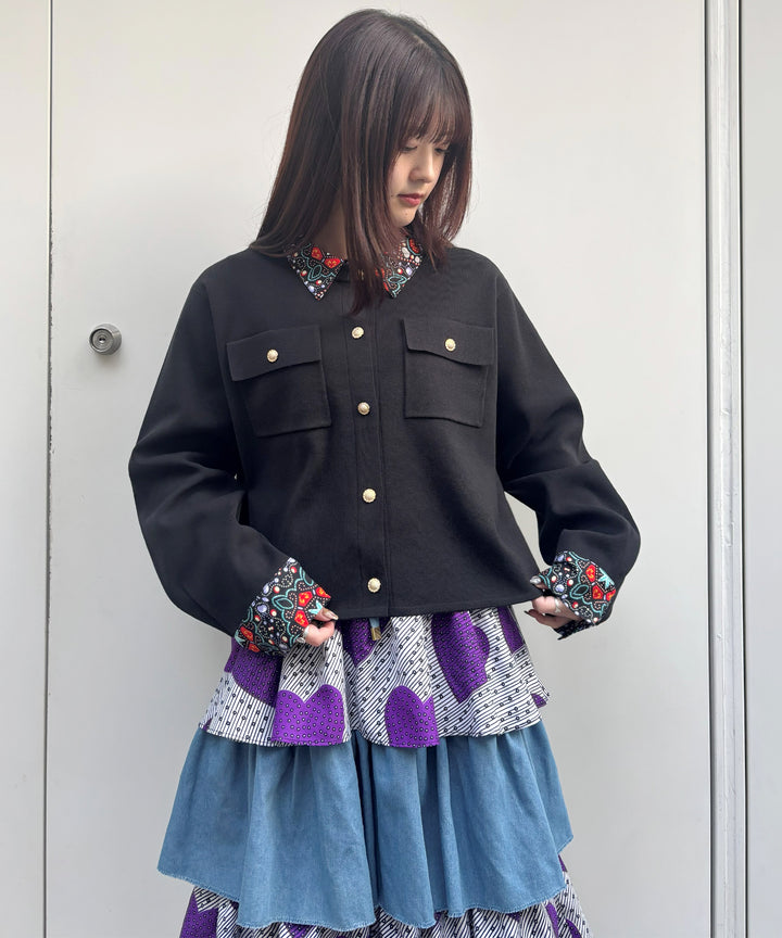Shirt layered like knit cardigan