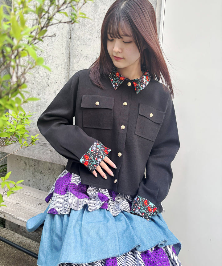 Shirt layered like knit cardigan