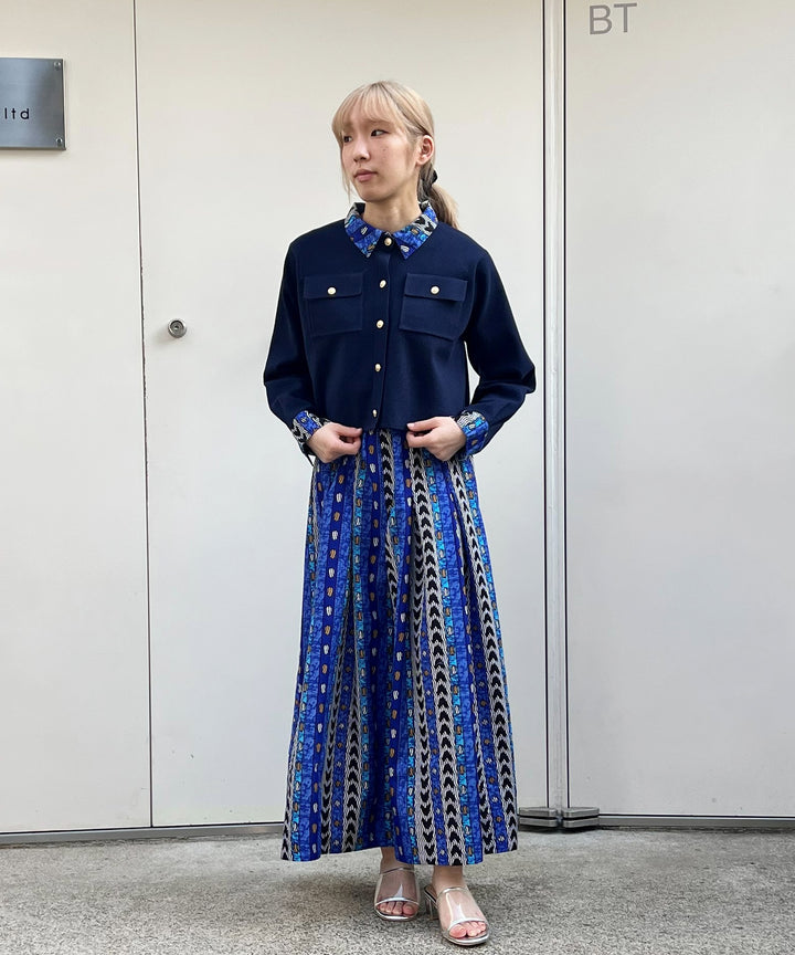 Shirt layered like knit cardigan