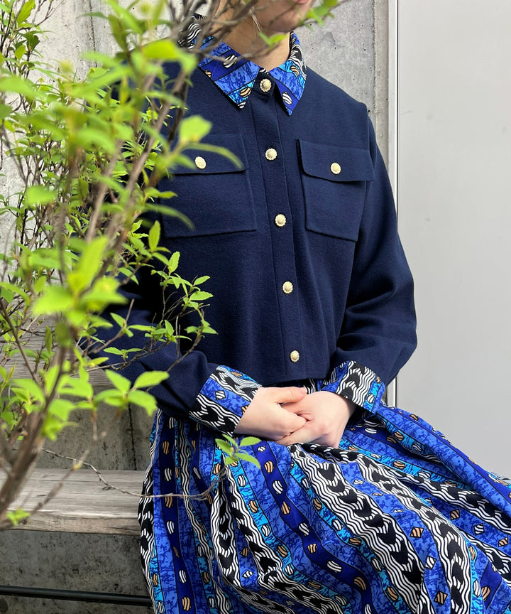 Shirt layered like knit cardigan