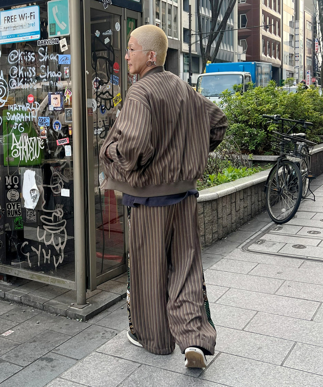 Stripe×African fabric reversible blouson