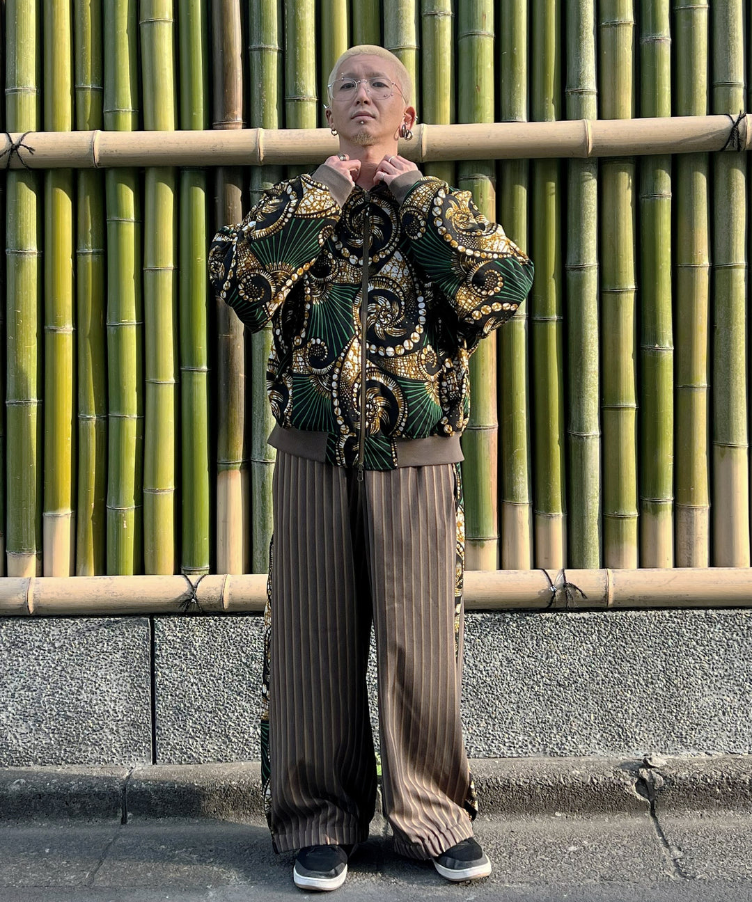 Stripe×African fabric reversible blouson