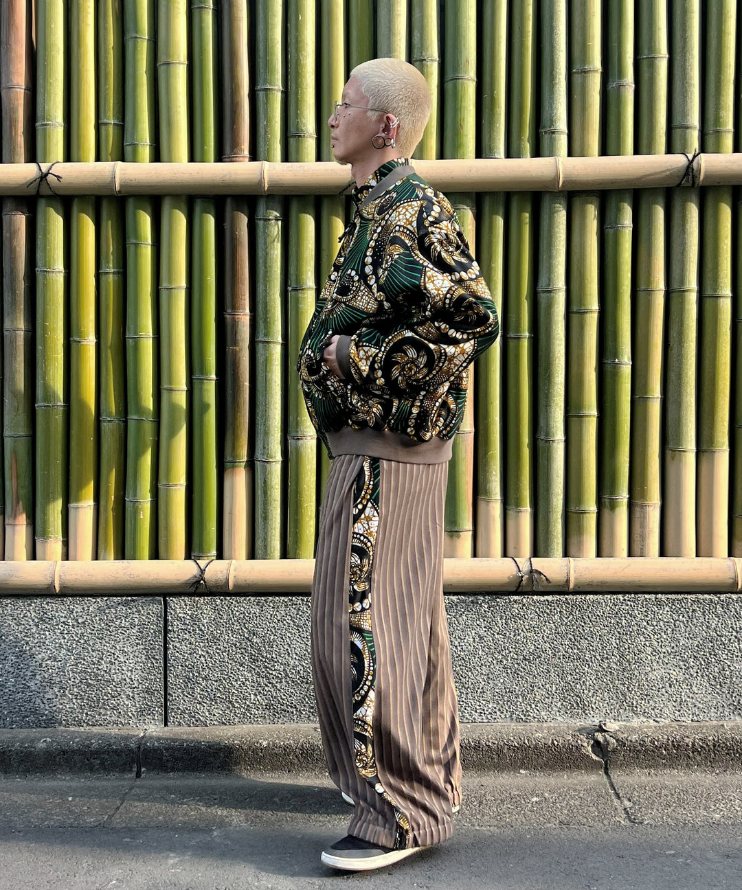 Stripe×African fabric reversible blouson
