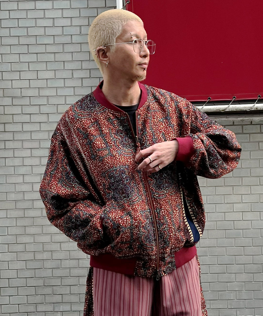 Stripe×African fabric reversible blouson