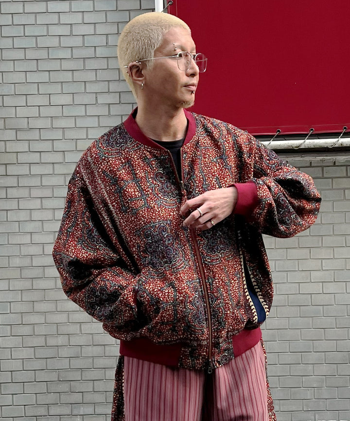 Stripe×African fabric reversible blouson