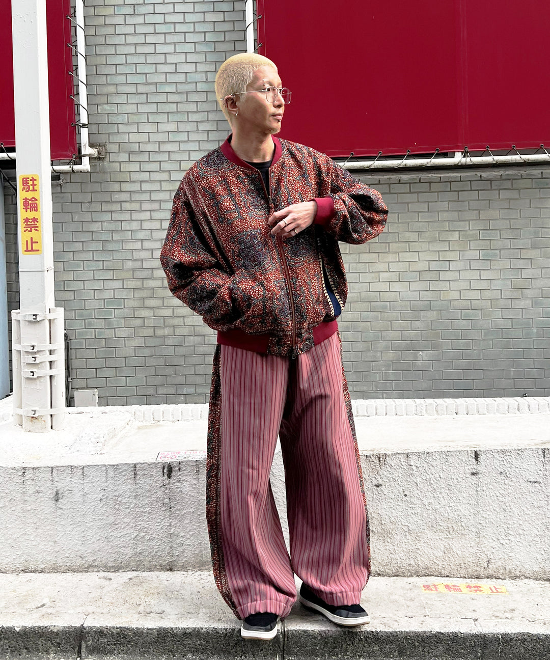 Stripe×African fabric reversible blouson