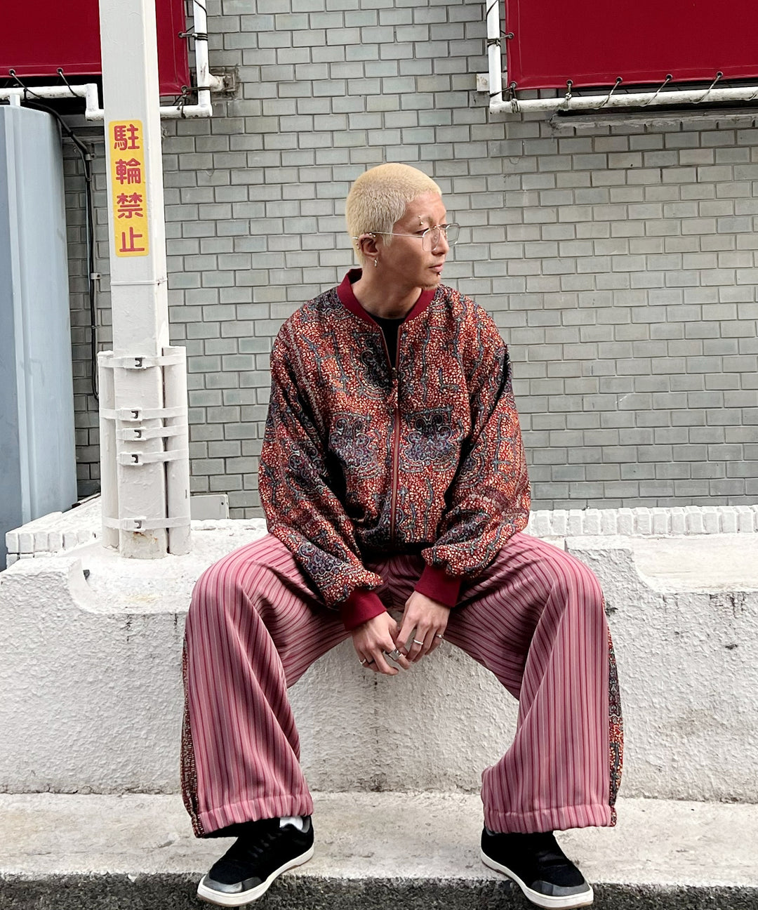 Stripe×African fabric reversible blouson