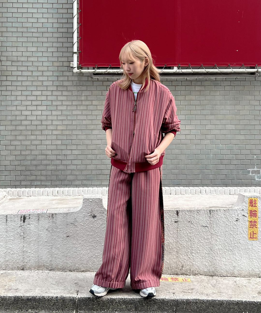 Stripe×African fabric reversible blouson