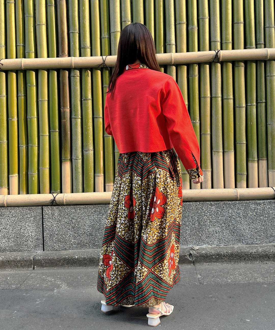 Shirt layered like knit cardigan