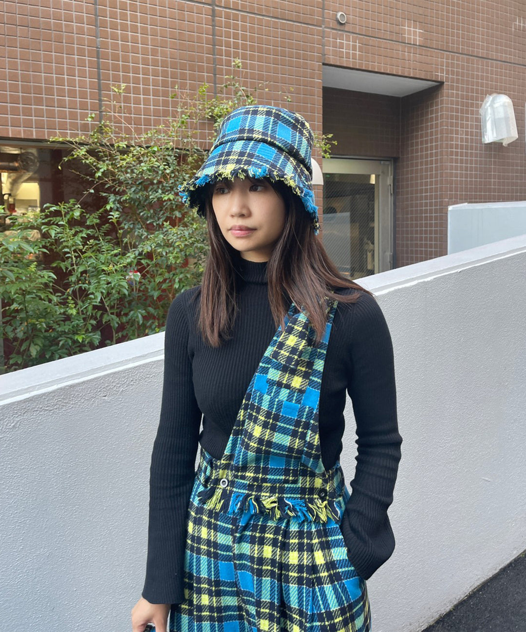 チェックフリンジバケットハット