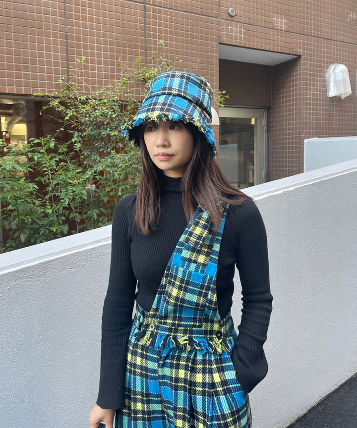 チェックフリンジバケットハット