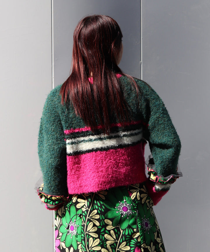 Multi border frill knit pullover