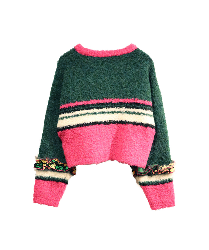 Multi border frill knit pullover