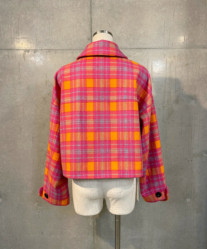 ショートダッフルチェックコート