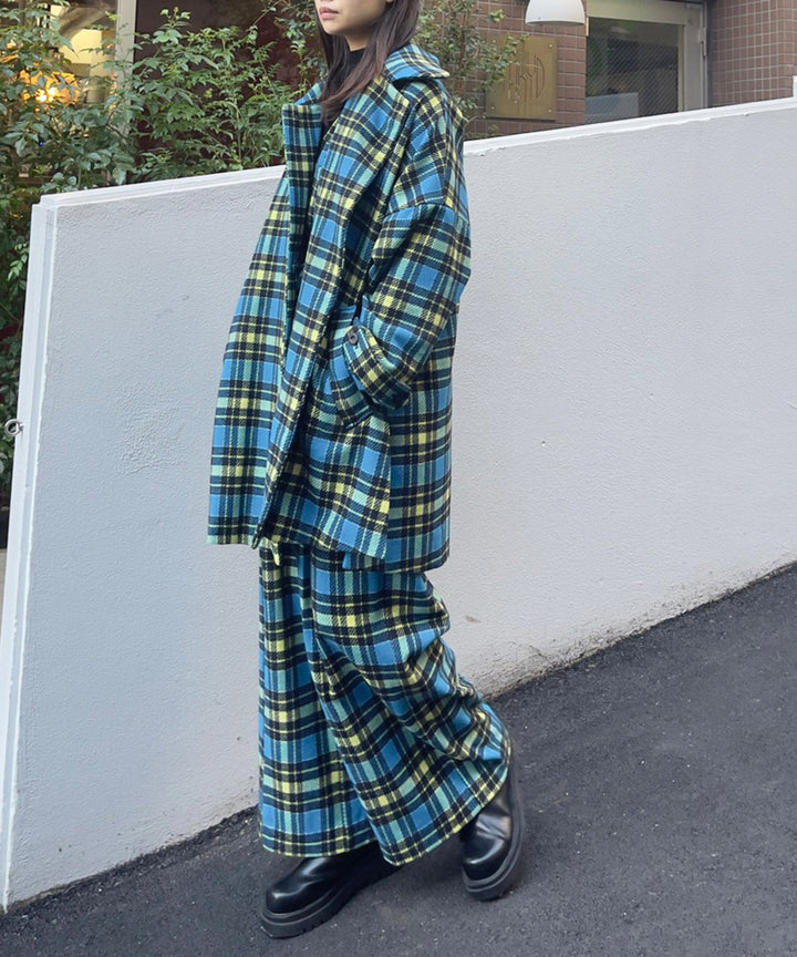 ワンショルベスト風サス付きチェックワイドパンツ