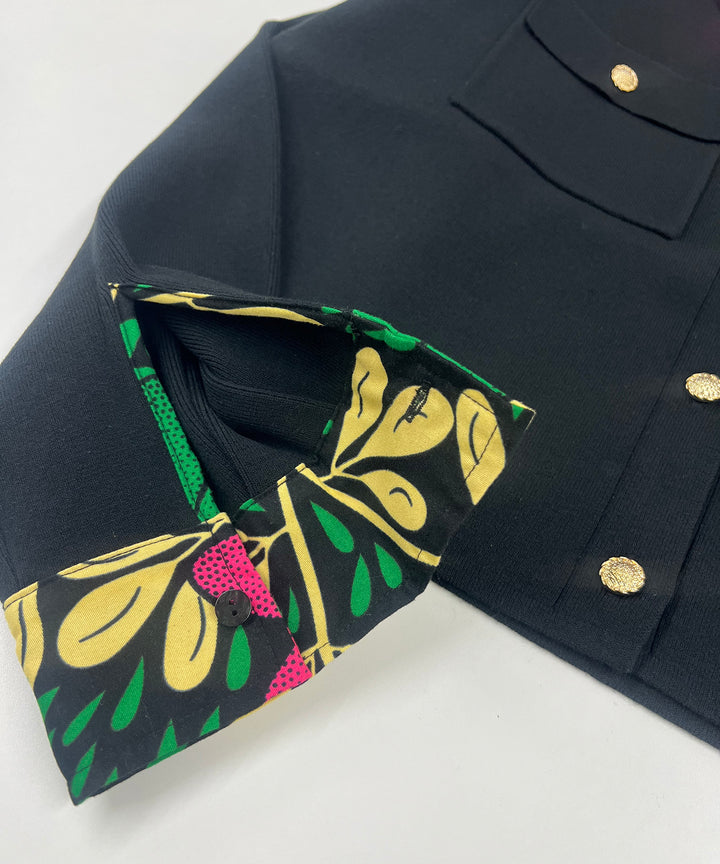 Shirt layered like knit cardigan