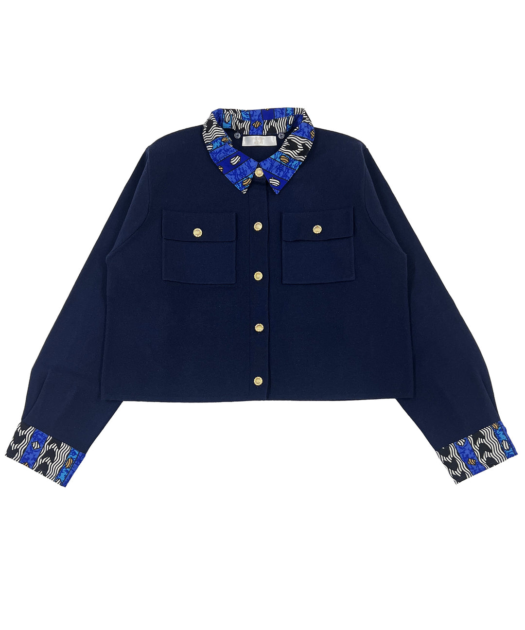 Shirt layered like knit cardigan