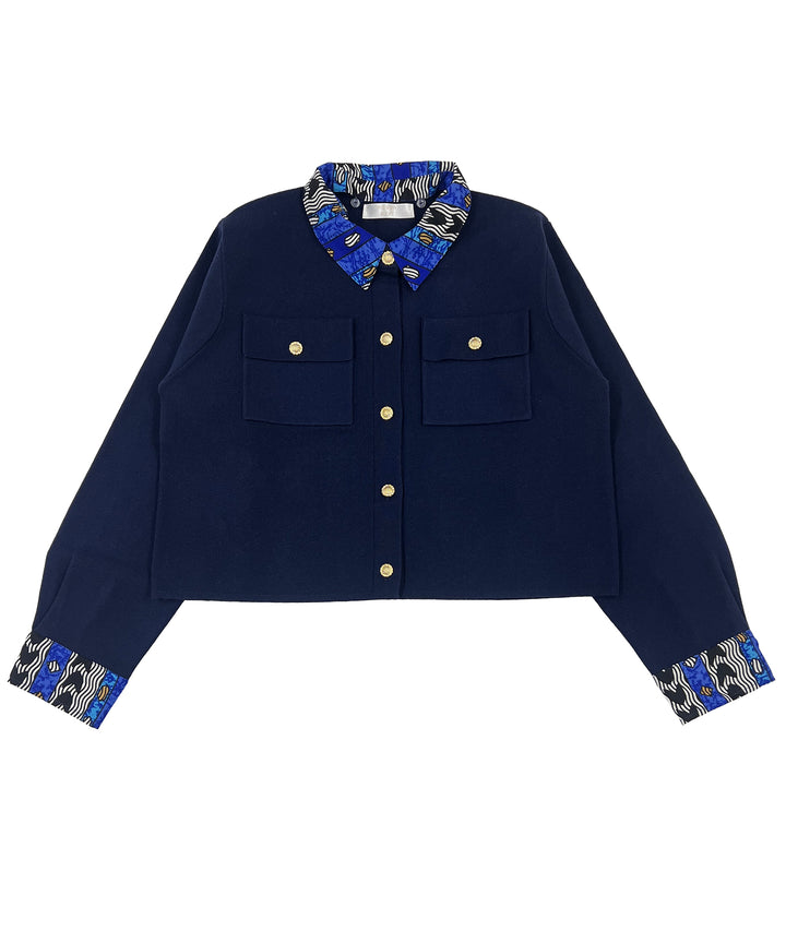 Shirt layered like knit cardigan