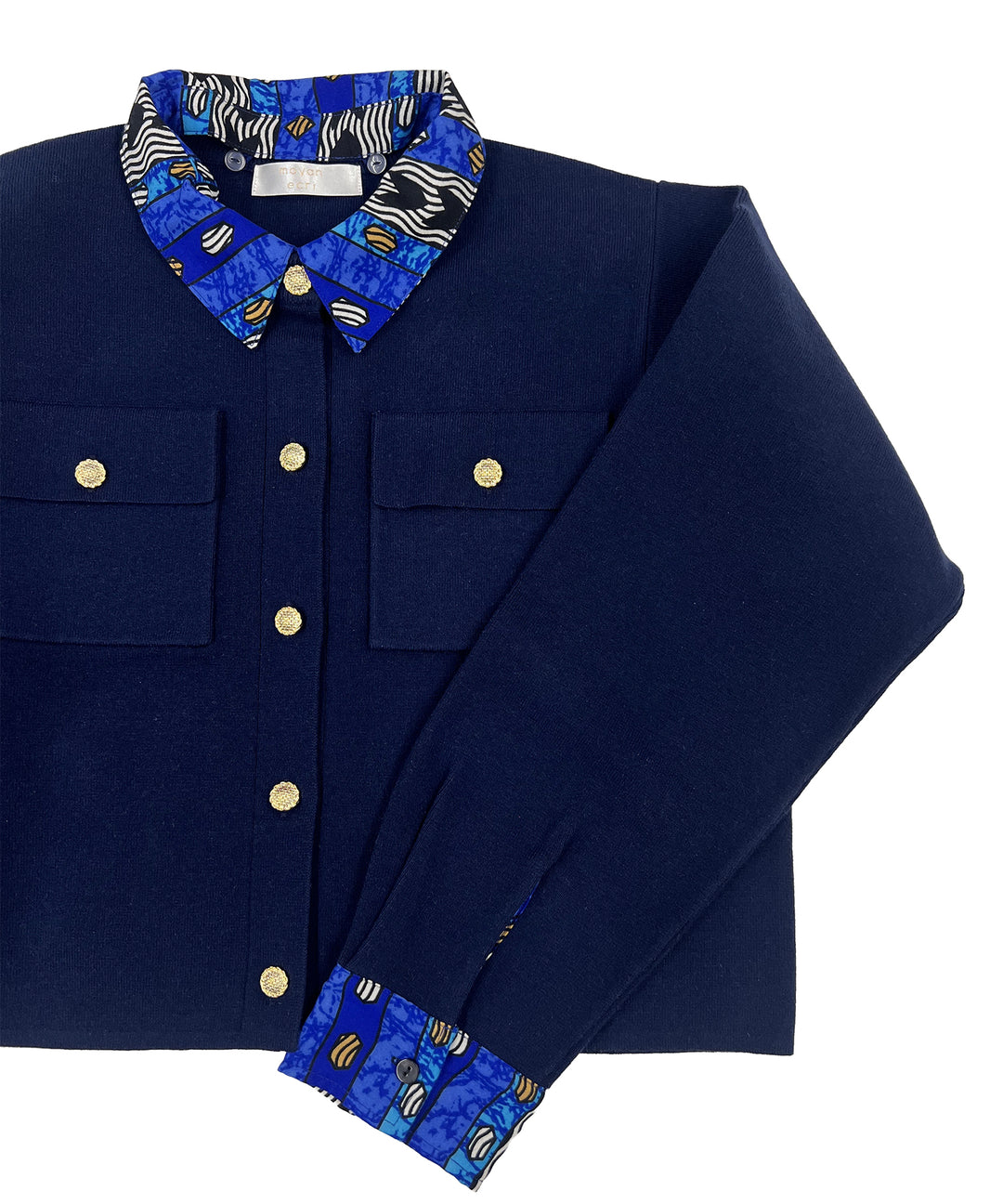 Shirt layered like knit cardigan