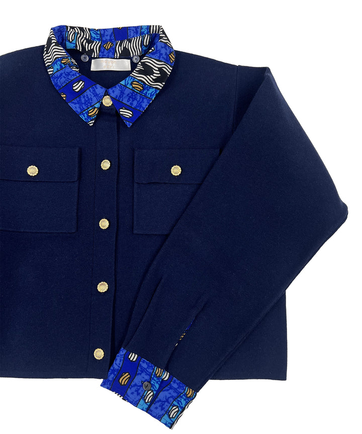 Shirt layered like knit cardigan