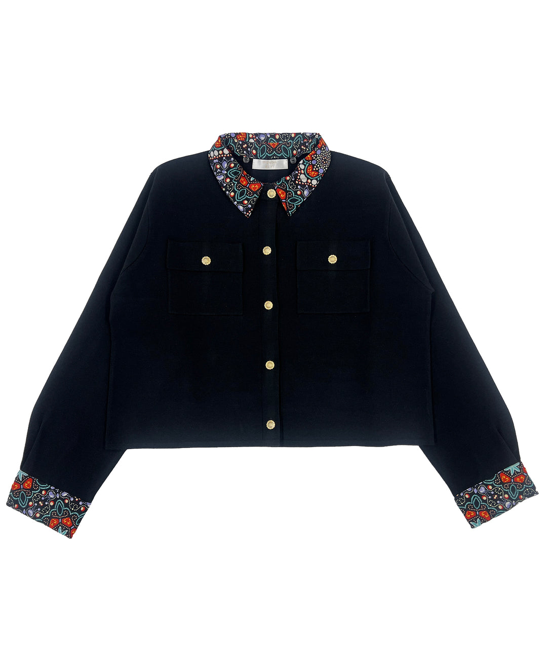 Shirt layered like knit cardigan