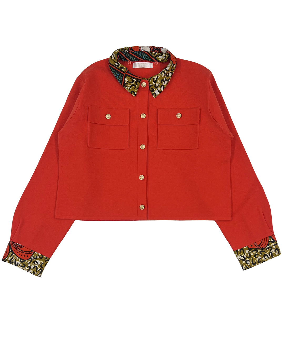 Shirt layered like knit cardigan