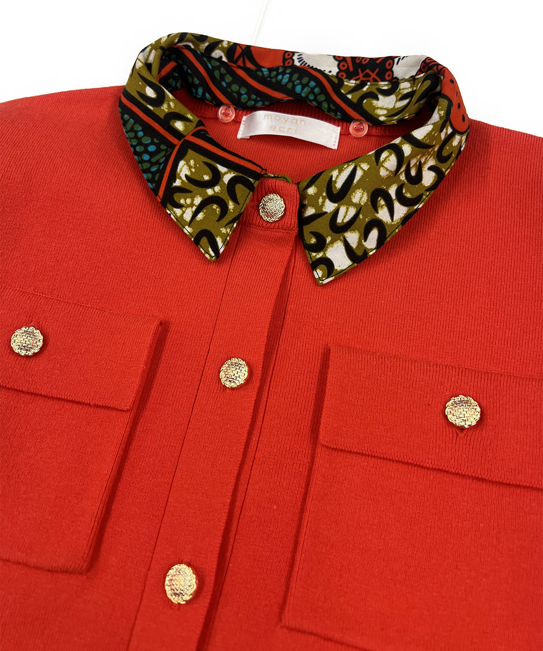 Shirt layered like knit cardigan