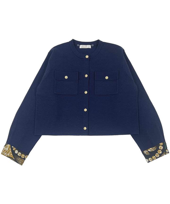 Shirt layered like knit cardigan