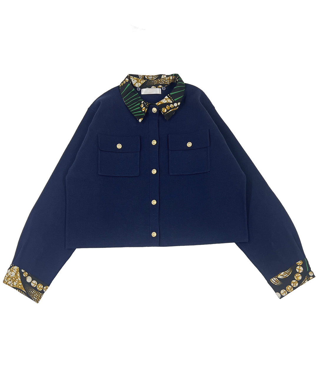 Shirt layered like knit cardigan