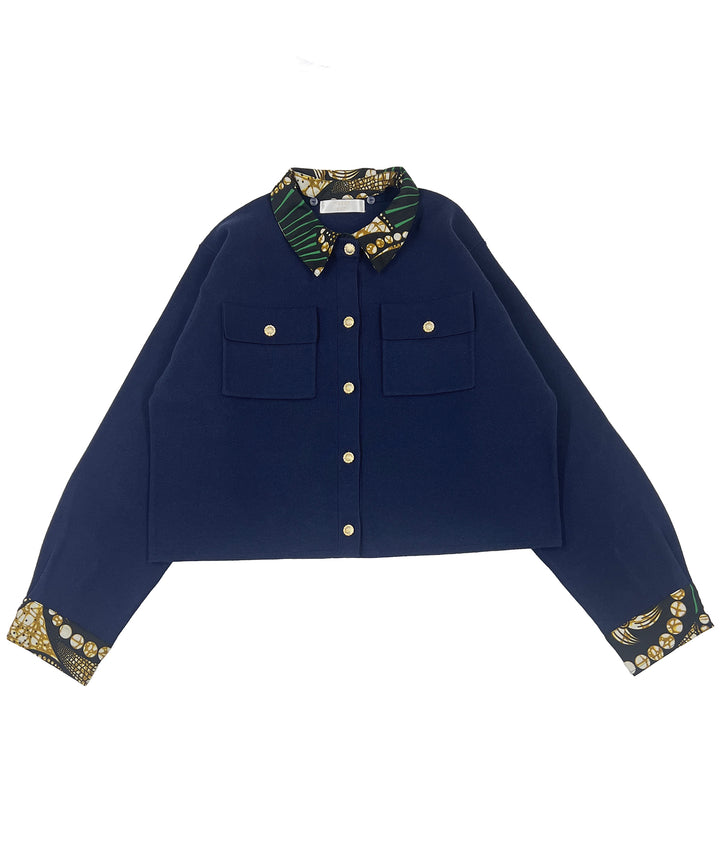 Shirt layered like knit cardigan