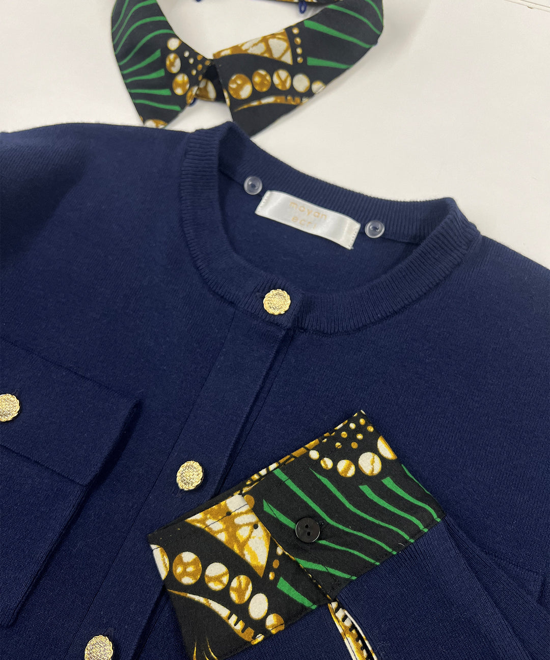 Shirt layered like knit cardigan