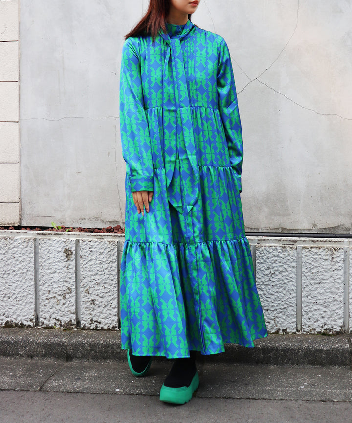 lucky charm ribbon set print dress(静電気防止機能付き)