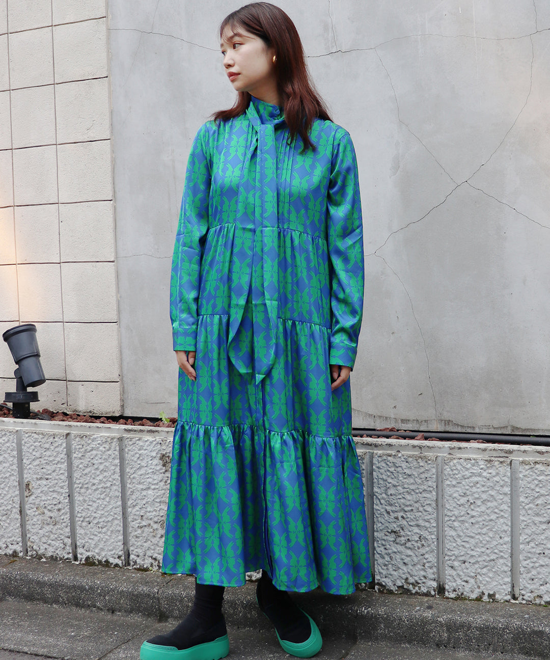 lucky charm ribbon set print dress(静電気防止機能付き)