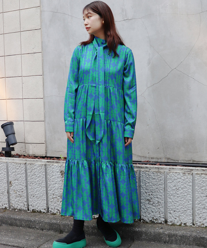 lucky charm ribbon set print dress(静電気防止機能付き)