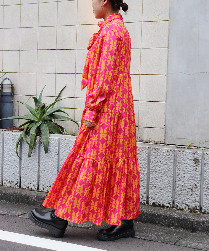 lucky charm ribbon set print dress(静電気防止機能付き)