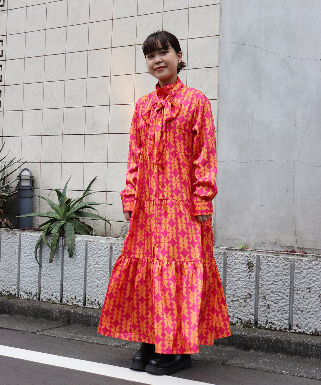 lucky charm ribbon set print dress(静電気防止機能付き)