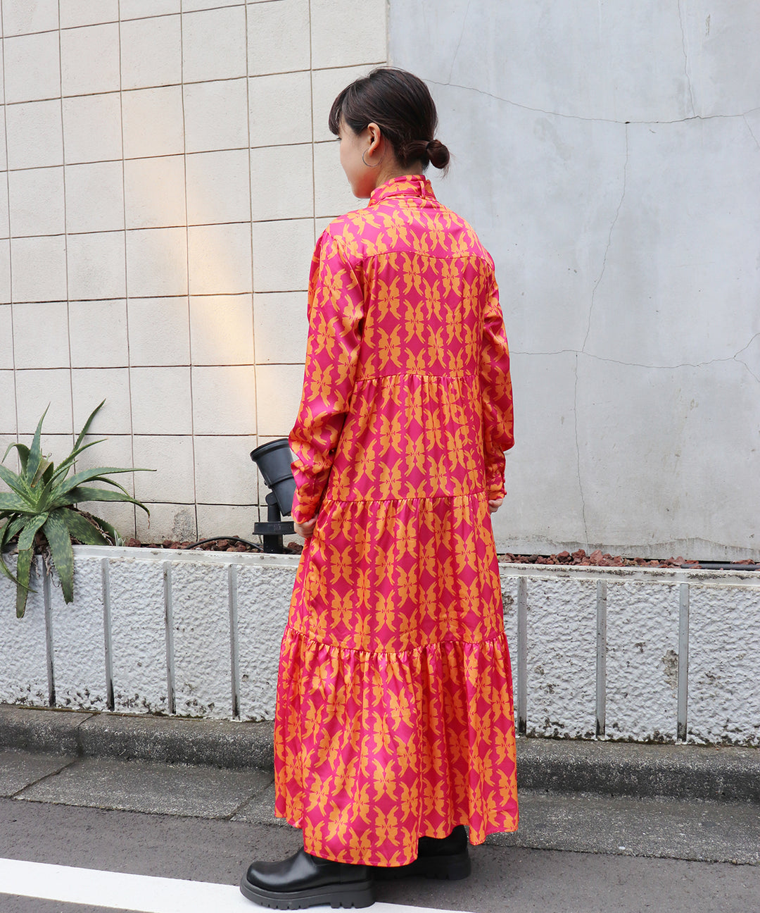 lucky charm ribbon set print dress(静電気防止機能付き)