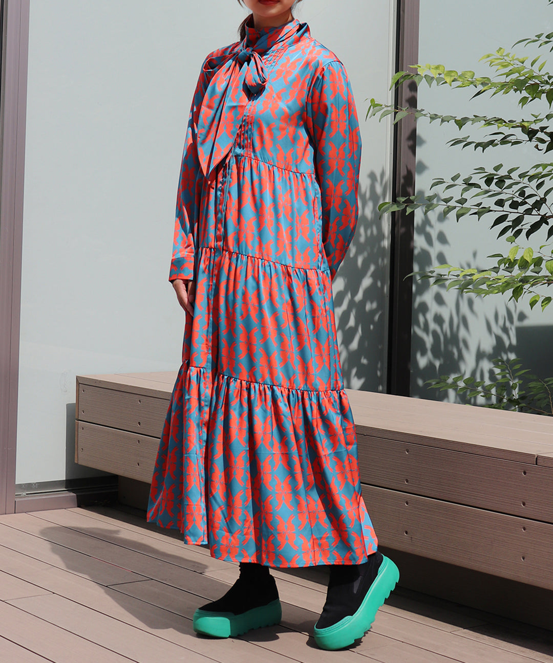lucky charm ribbon set print dress(静電気防止機能付き)