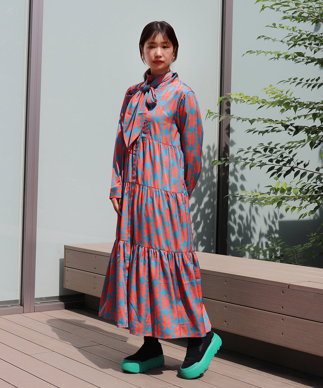 lucky charm ribbon set print dress(静電気防止機能付き)